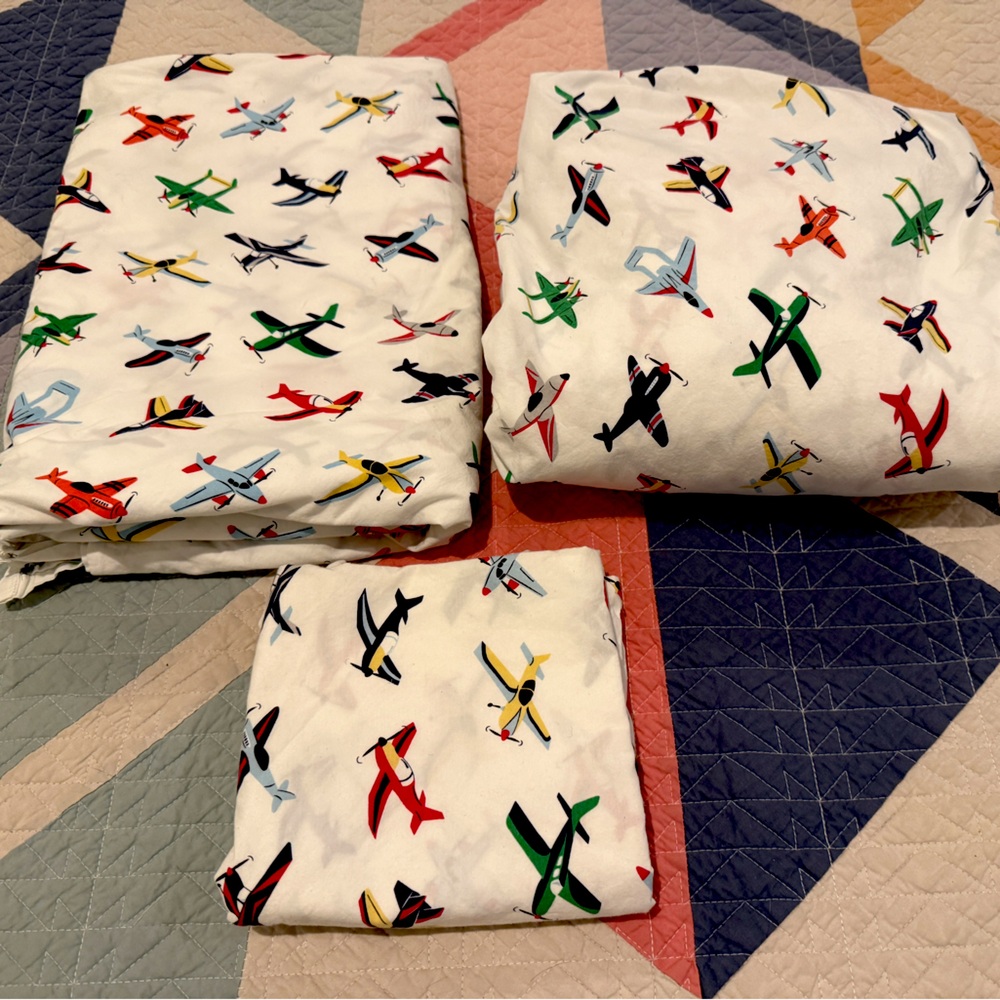 Pottery Barn Kids Zane Airplanes Organic Twin Sheet Set ~ Flight Planes